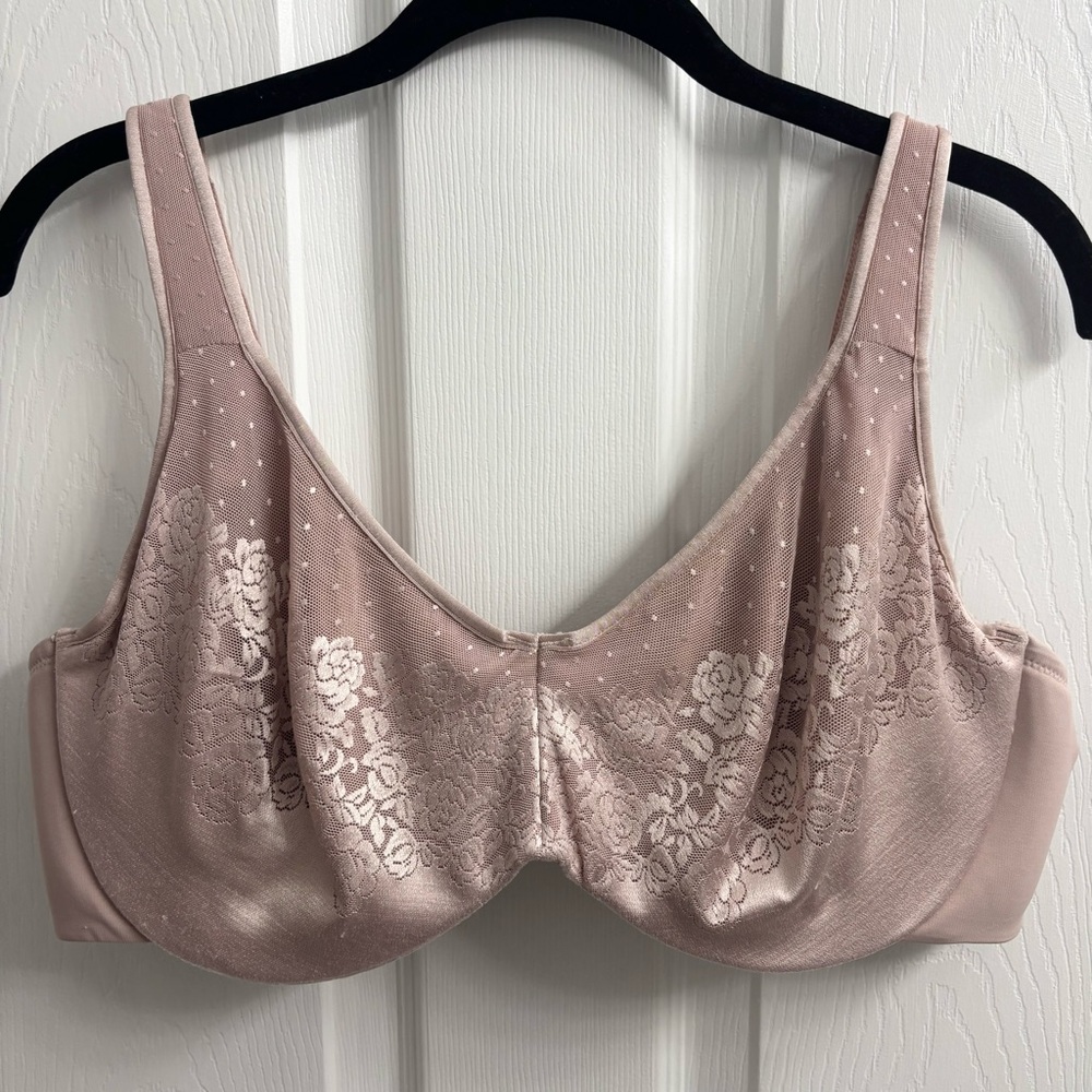 Soma Stunning Support Unlined Minimizer Bra 40D Pale Pink Floral Lace Underwire